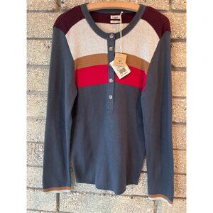 NWT Faherty Womens Mikki Henley Top XL Organic Cotton Colorblock Burgundy/Gray/W